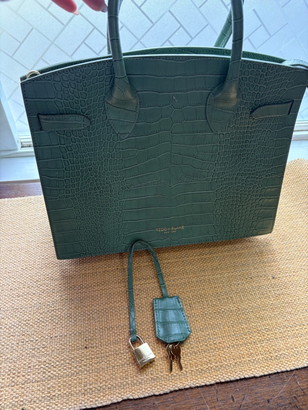 Teddy Blake Salvia Green Croc-Embossed
